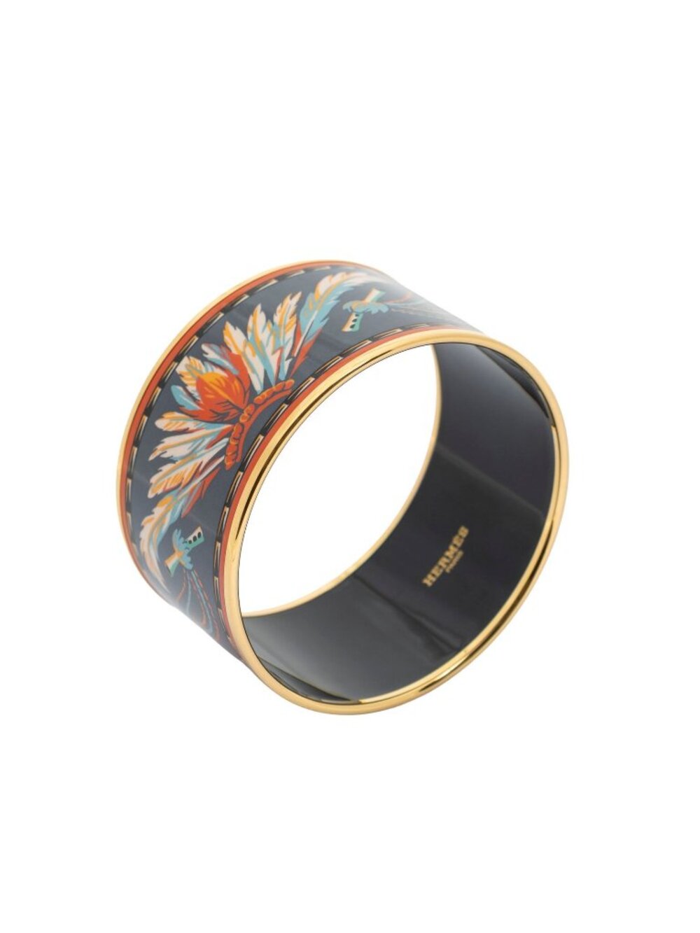 Hermes Enamel Bangle Gray Orange Brazil Motif Bracelet